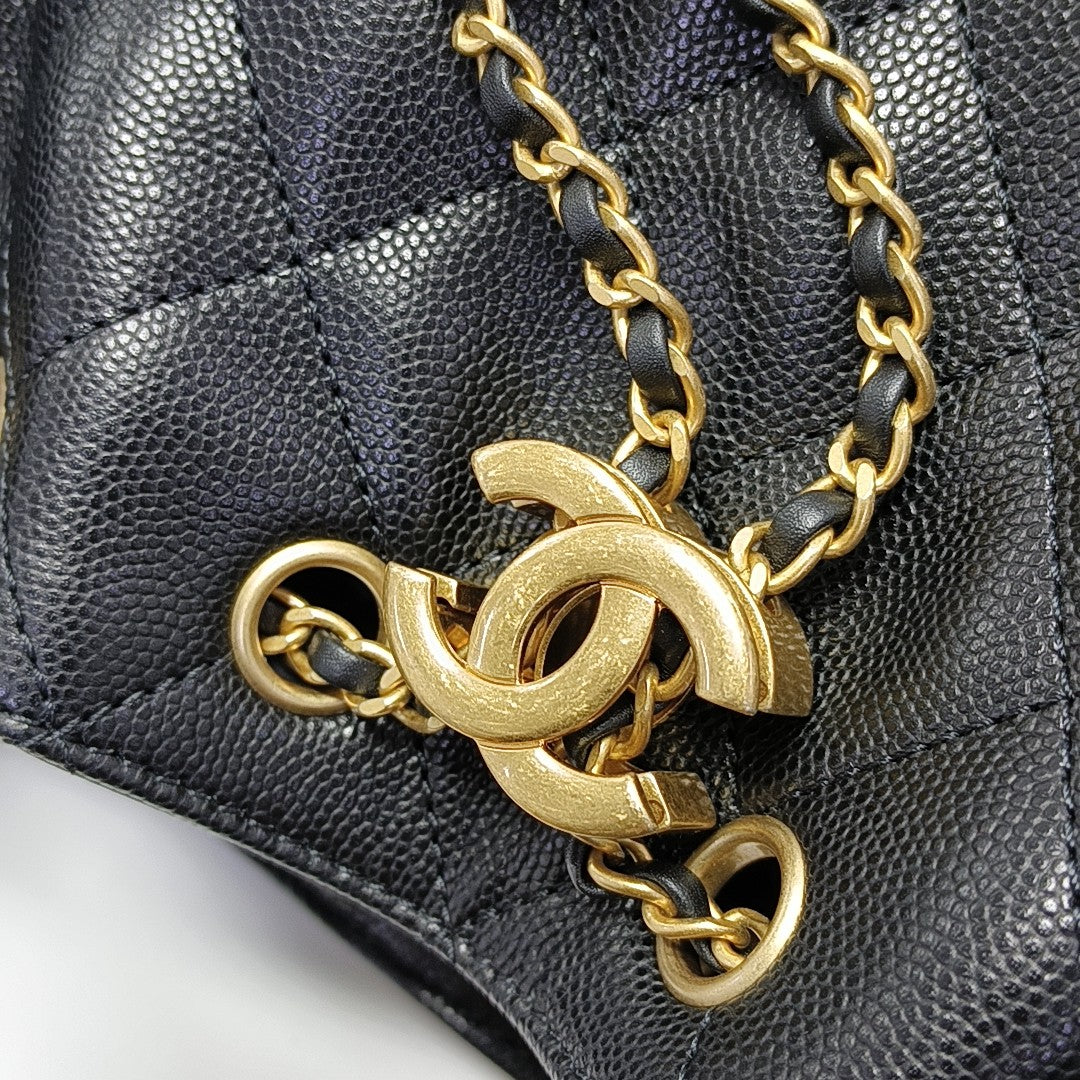 CHANEL 25 Mini Quilted Grained Calfskin Black