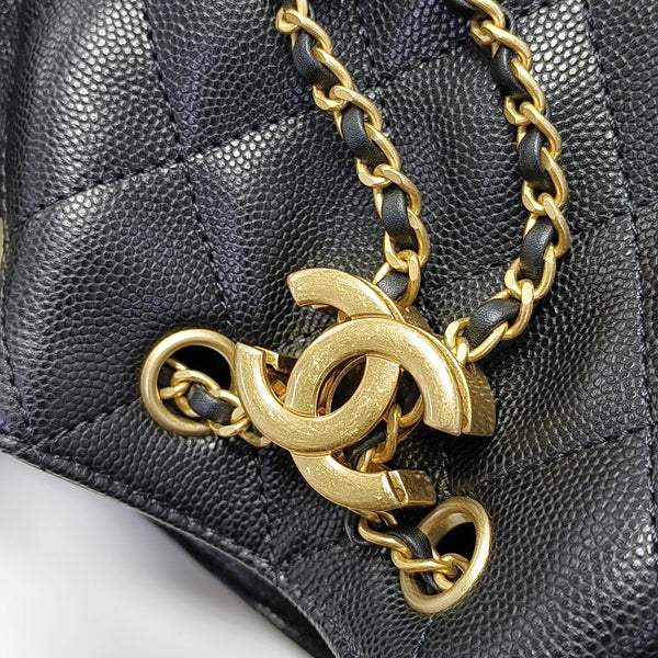 CHANEL 25 Mini Quilted Grained Calfskin Black