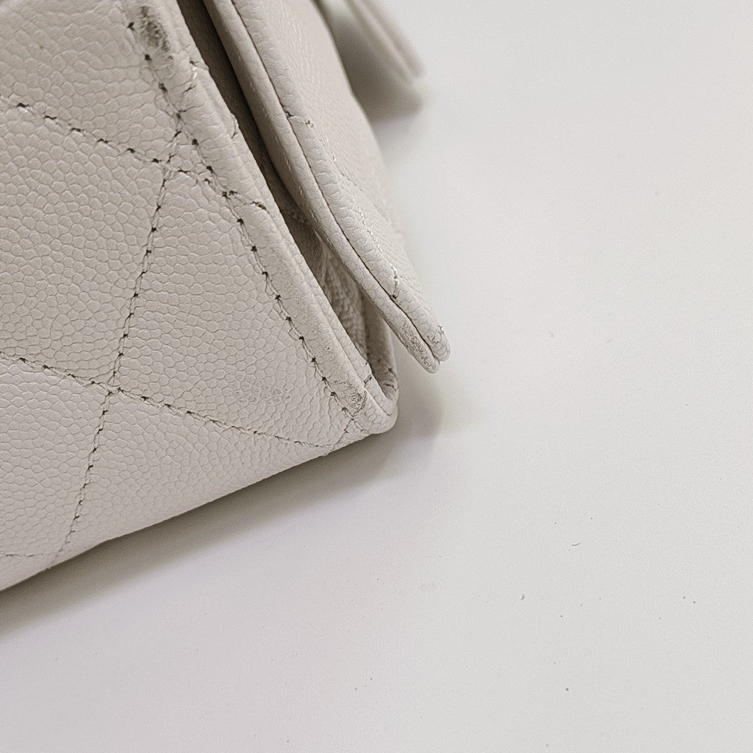 CHANEL 25 Medium Quilted Grained Calfskin White