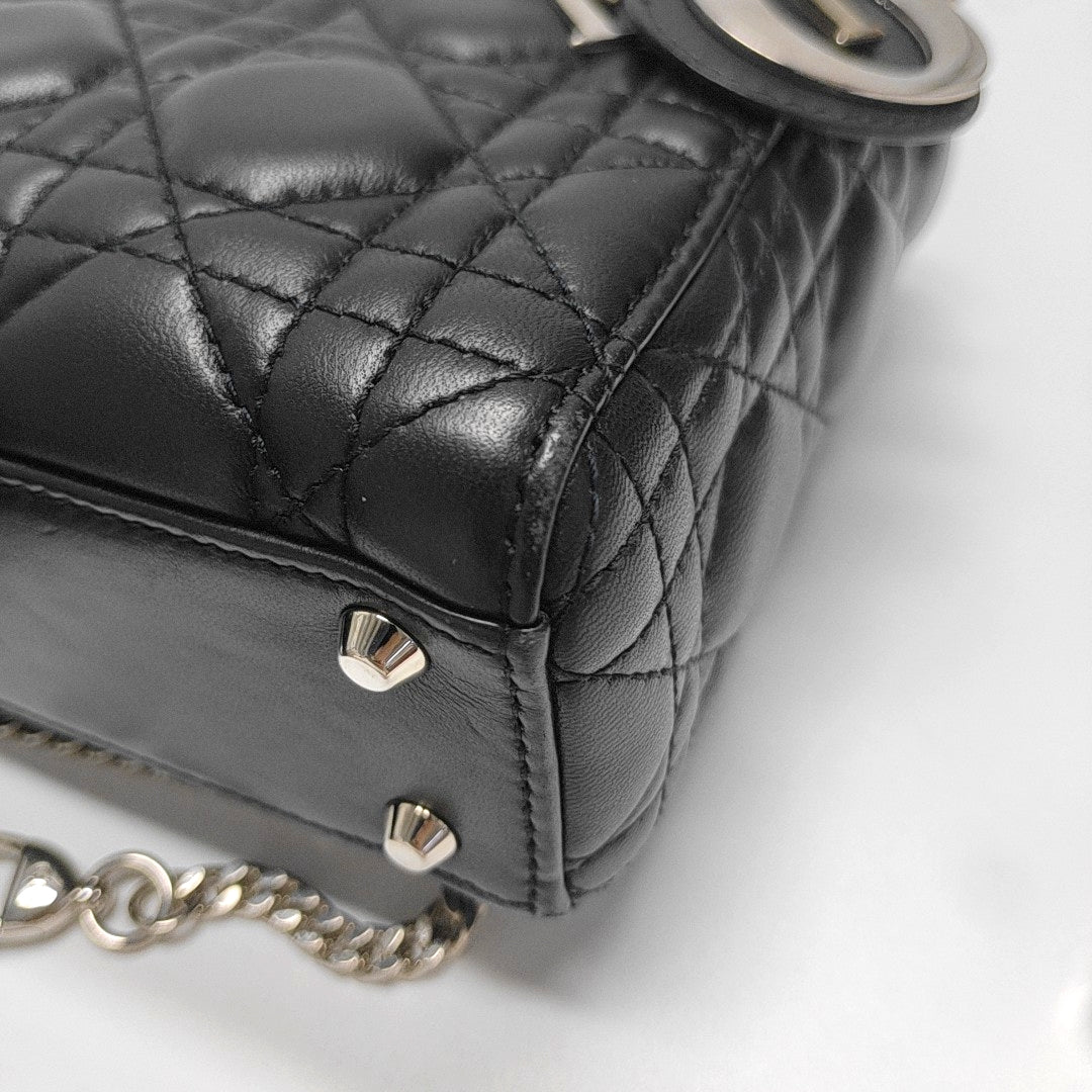 Authenticated pre-owned  Lady Dior Mini Quilted Lambskin Black - Tote Bag at Looply