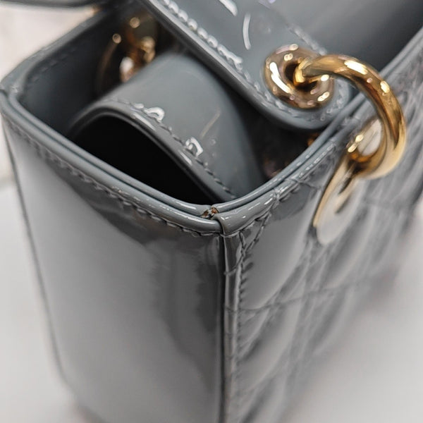 Lady Dior Small Cannage Patent Leather Gray