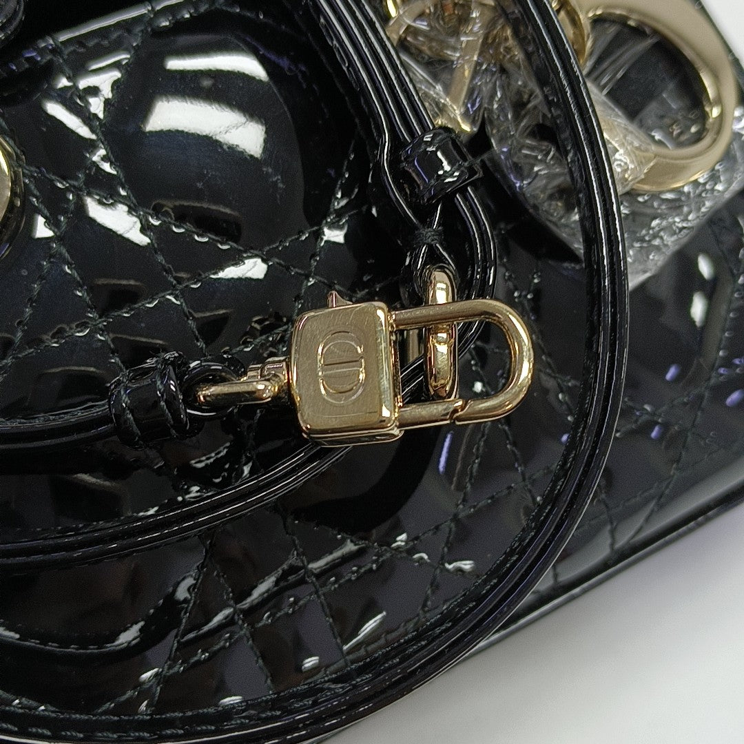 Lady Dior Super Mini Cannage Patent Leather Black
