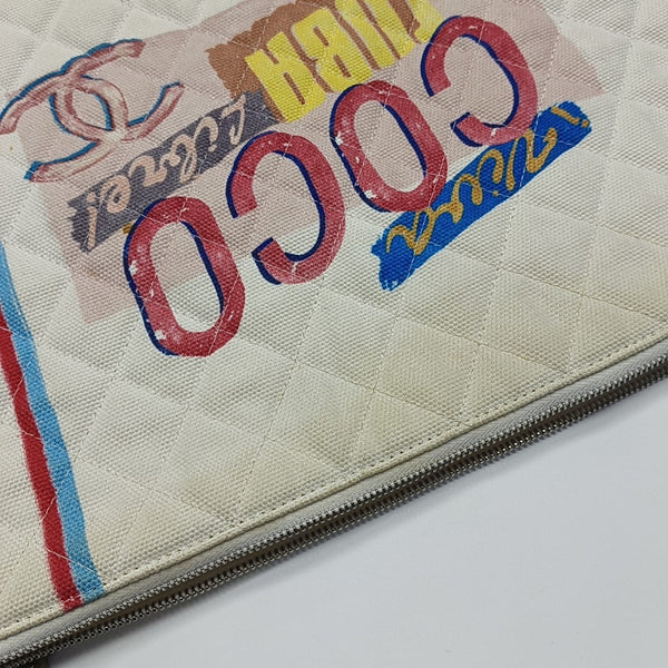 Quilted Canvas Clutch White