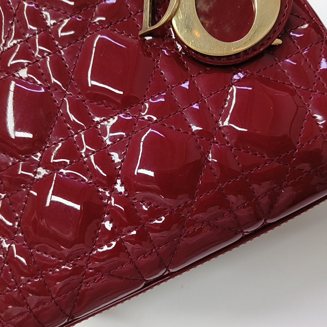 Lady Dior Mini Cannage Patent Calfskin Red