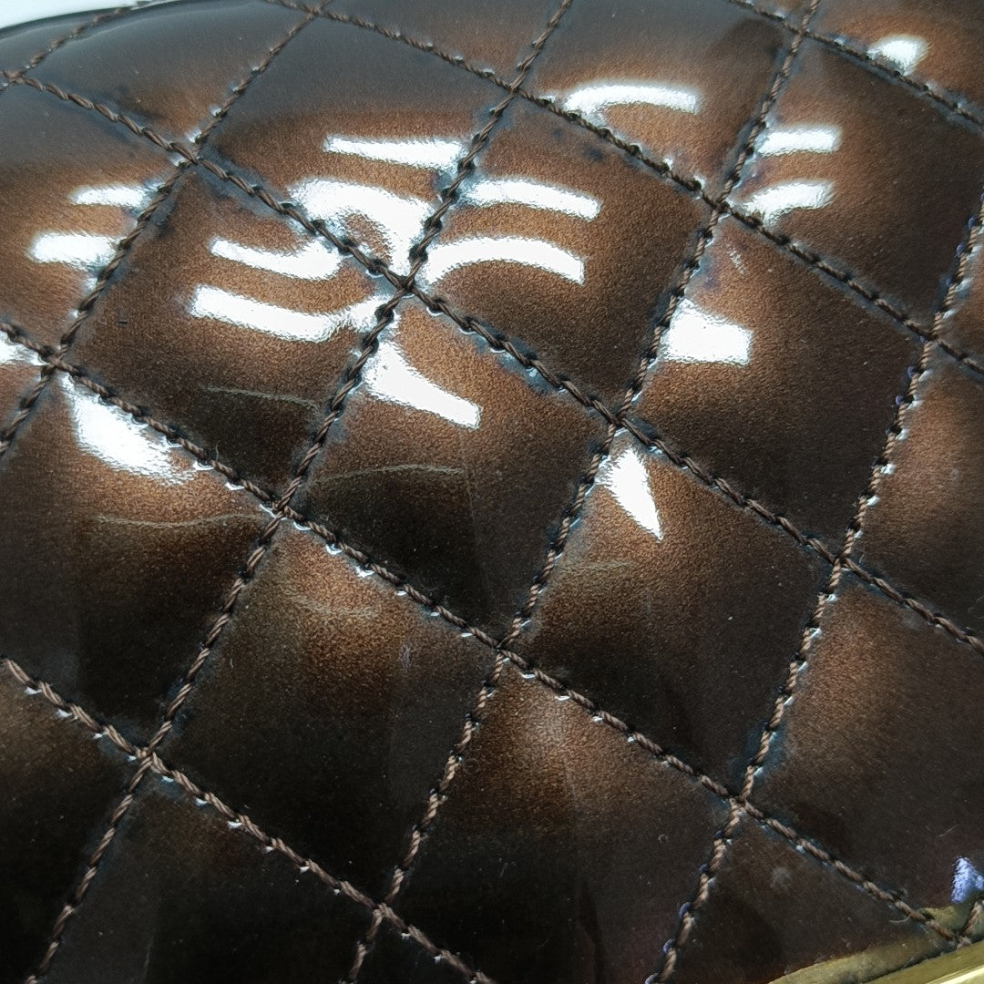 BOY CHANEL Medium Quilted Patent Leather Brown