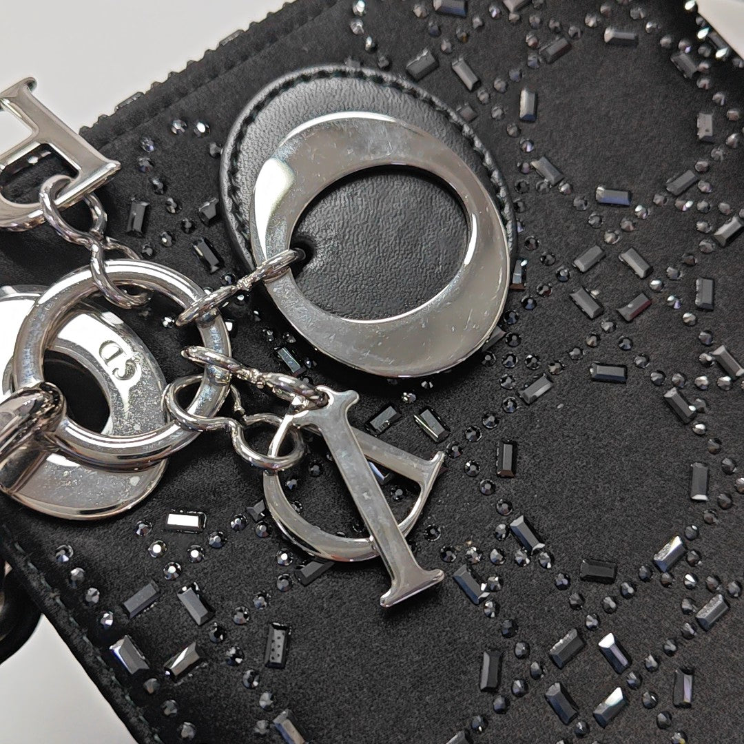 Lady Dior Mini Cannage Silk Satin Black