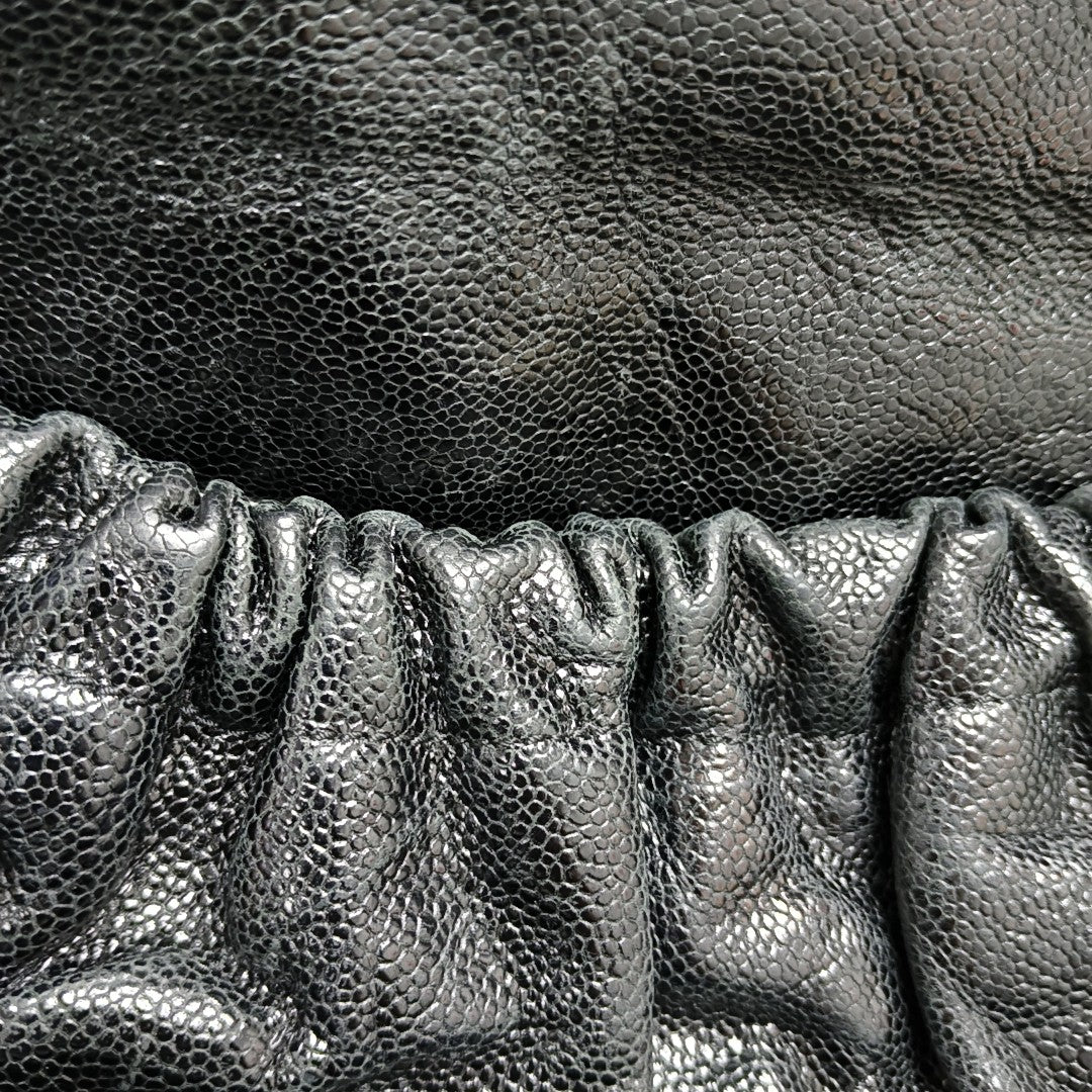 Quilted Grained Calfskin Shoulder Bag Black