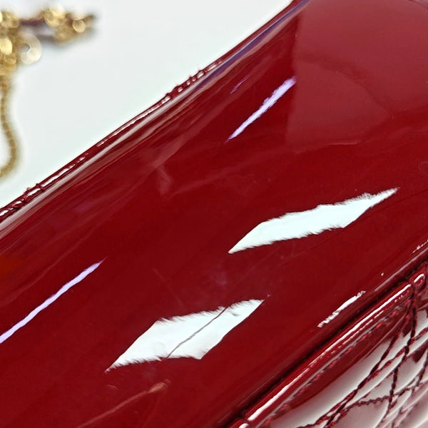 Authenticated pre-owned  Lady Dior Mini Quilted Patent Leather Red - Tote Bag at Looply