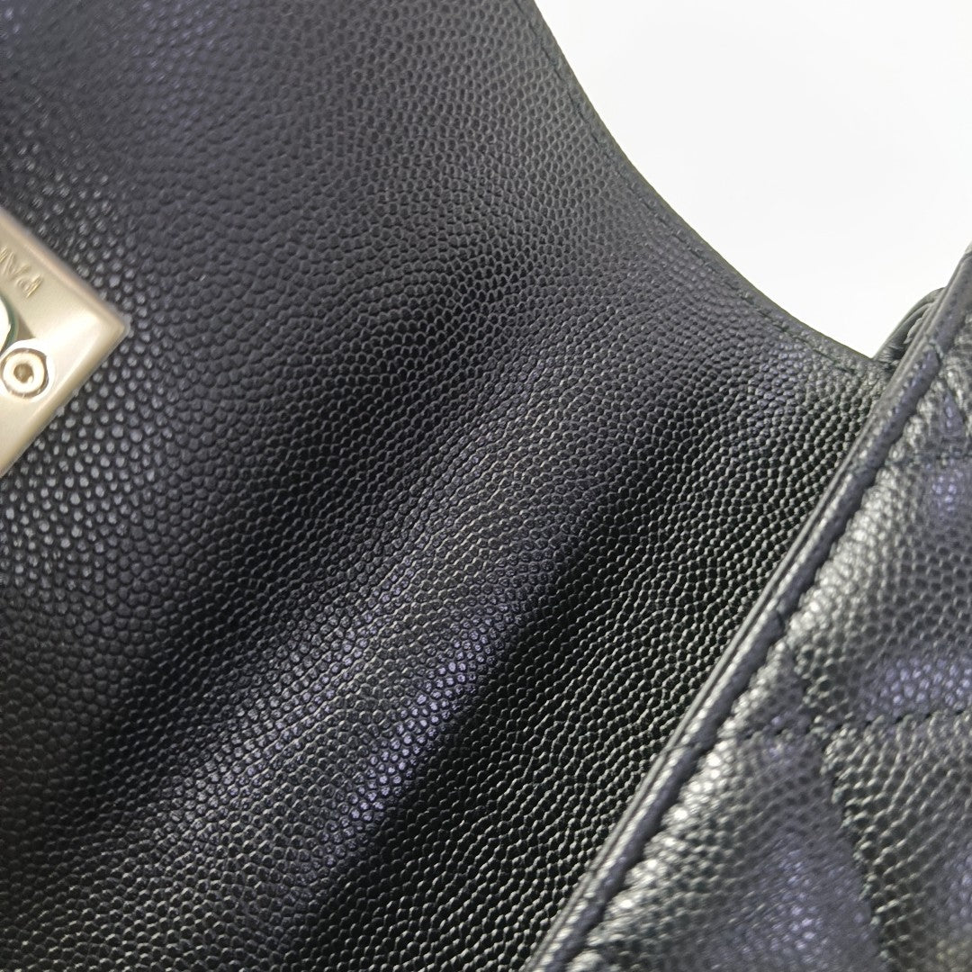 Quilted Grained Calfskin Shoulder Bag Black