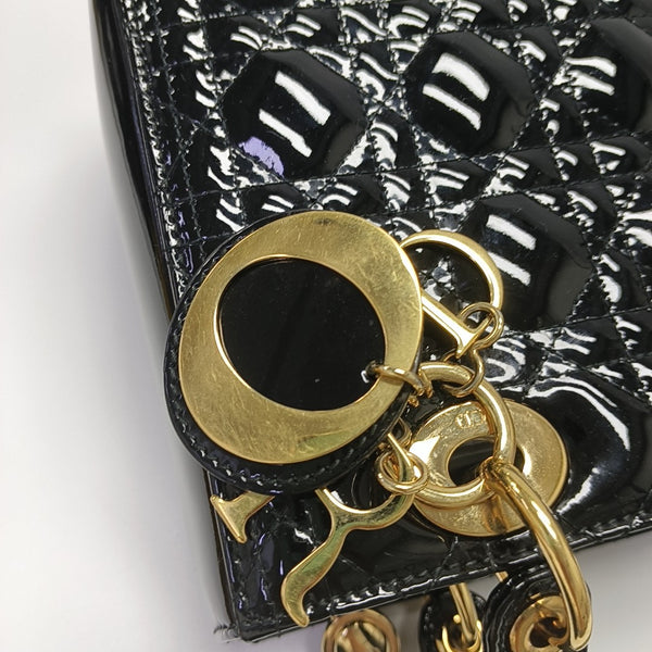 Lady Dior Medium Cannage Patent Leather Black