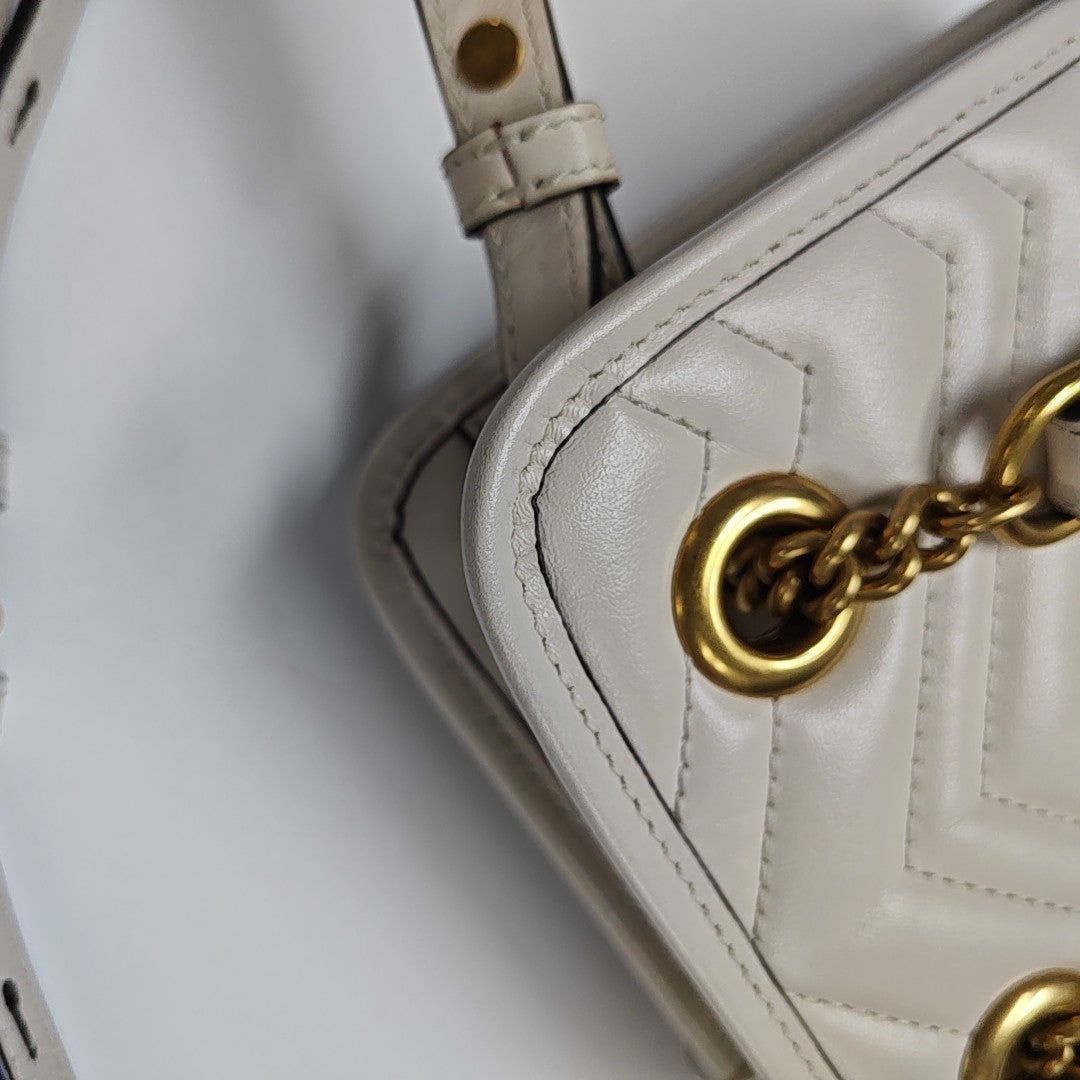 GG Marmont Mini Quilted Calfskin White