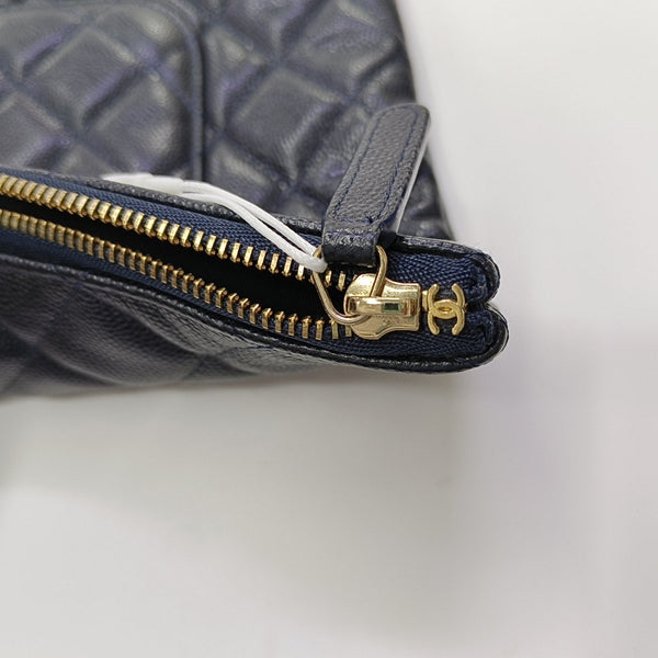Quilted Grained Calfskin Clutch Blue