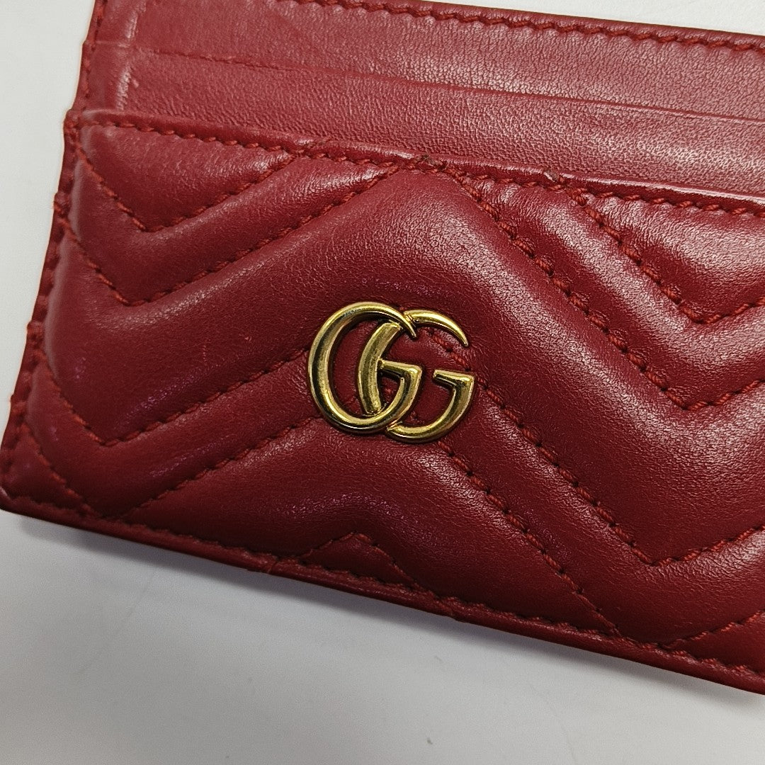 Authenticated pre-owned  GG Marmont Quilted Calfskin Red Card Holder - Card Holder at Looply