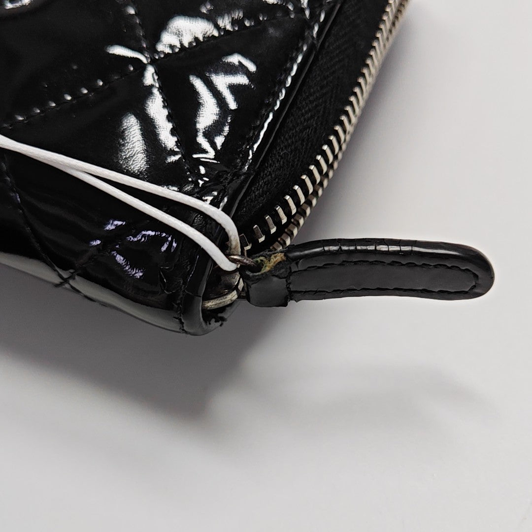 Quilted Patent Calfskin Wallet Black