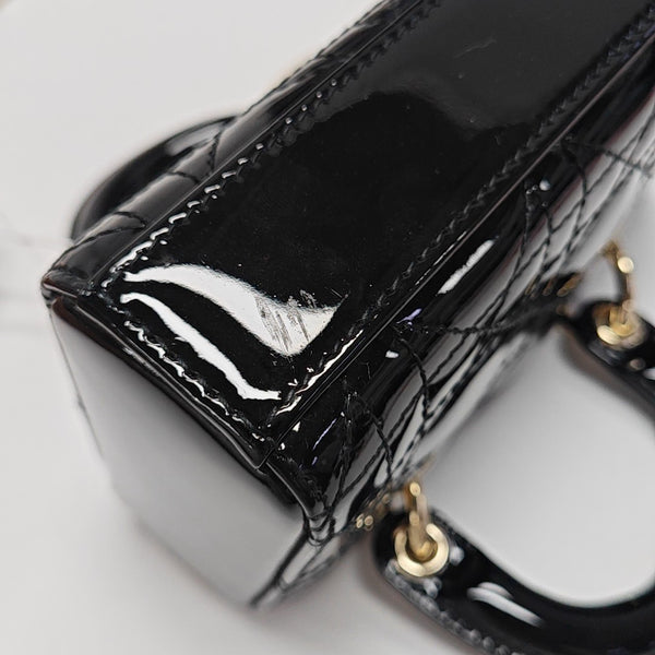 Lady Dior Super Mini Cannage Patent Leather Black