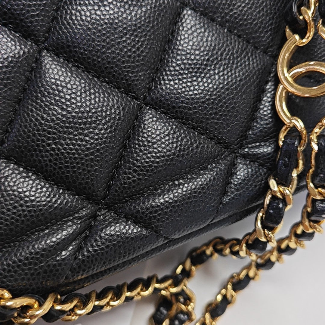 CLASSIC FLAP Mini Quilted Grained Calfskin Black