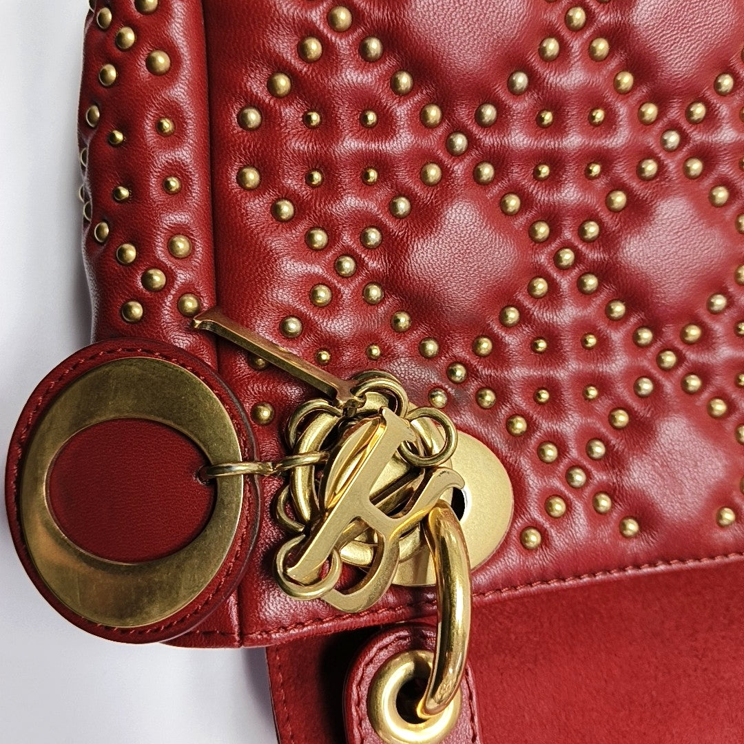 Authenticated pre-owned  Lady Dior Mini Cannage Lambskin Red - Tote Bag at Looply