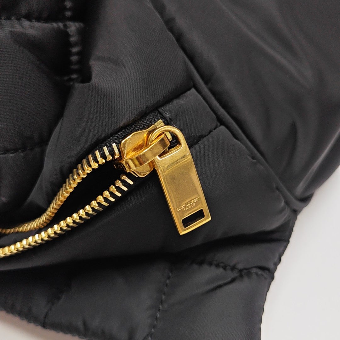 Quilted Nylon Top Handle Bag Black