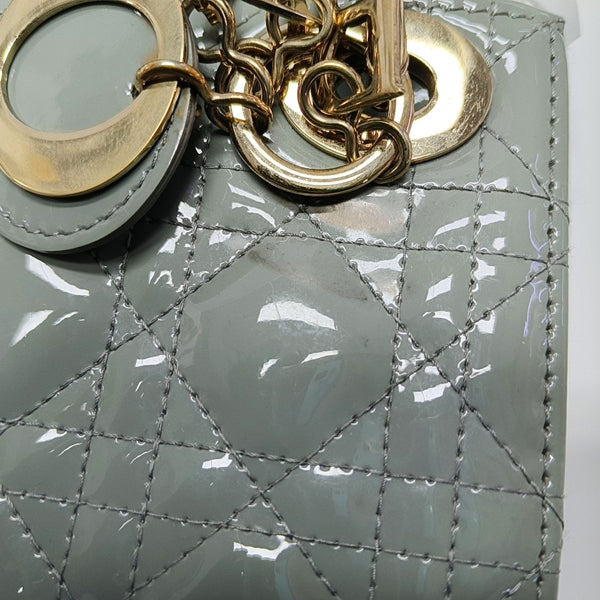 Lady Dior Mini Cannage Patent Leather Green