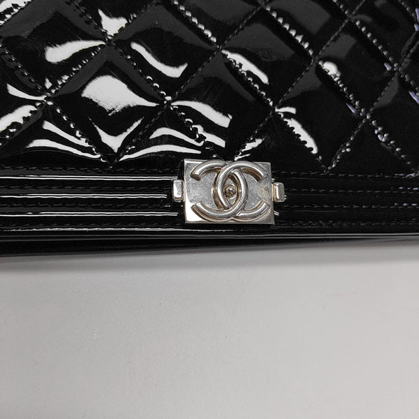 BOY CHANEL Mini Quilted Patent Leather Black Wallet