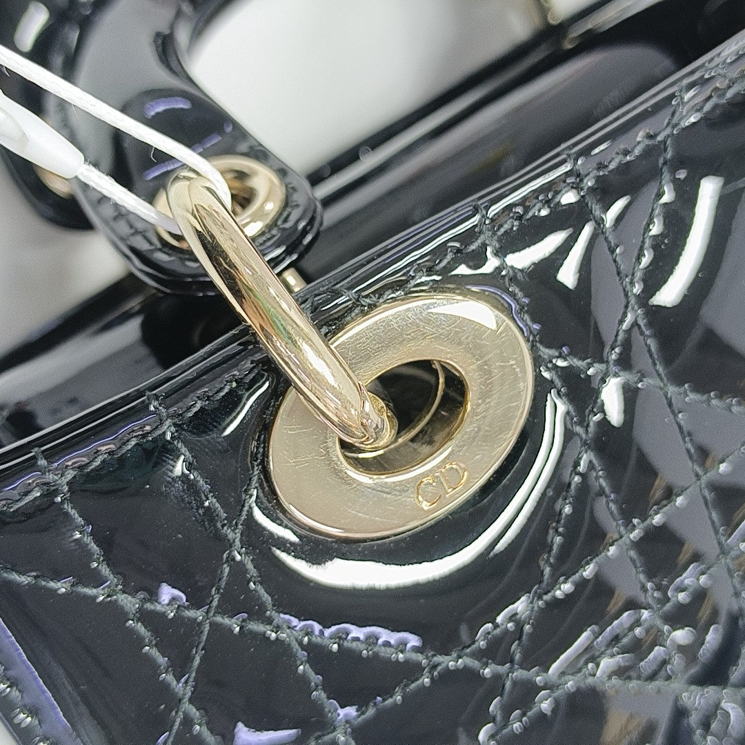 Lady Dior Super Mini Cannage Patent Leather Black