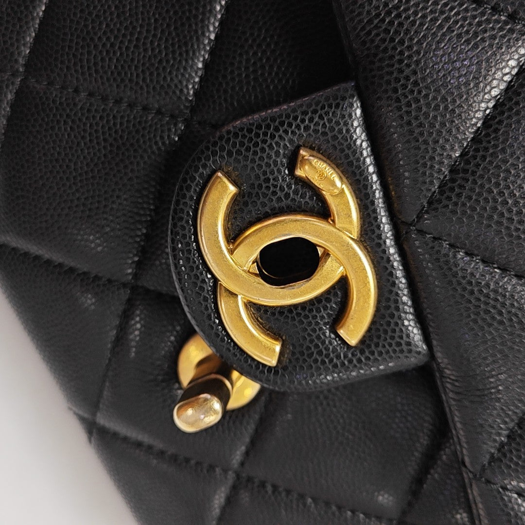 Quilted Grained Calfskin Shoulder Bag Small Black