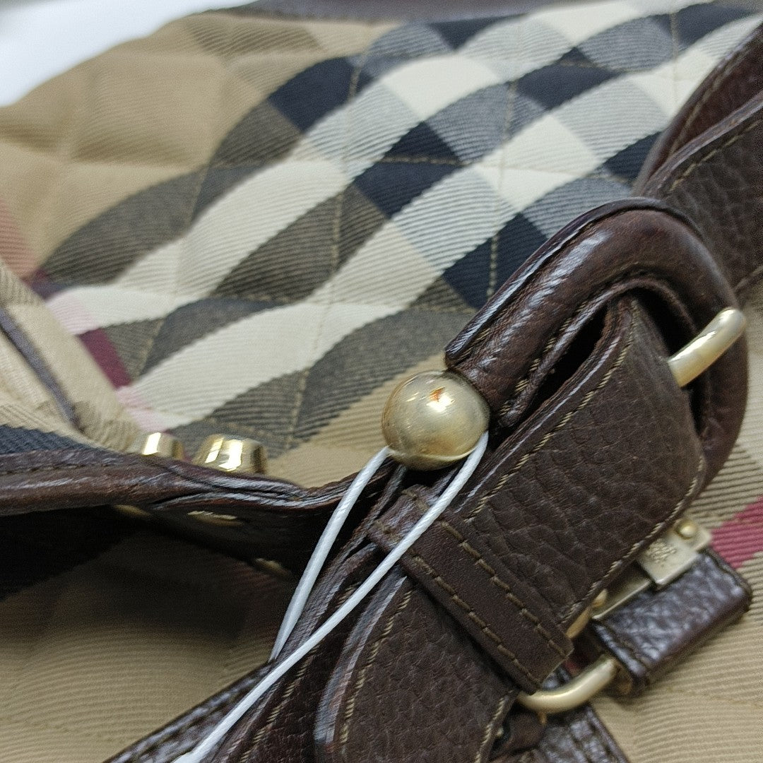 Quilted Canvas Top Handle Bag Brown