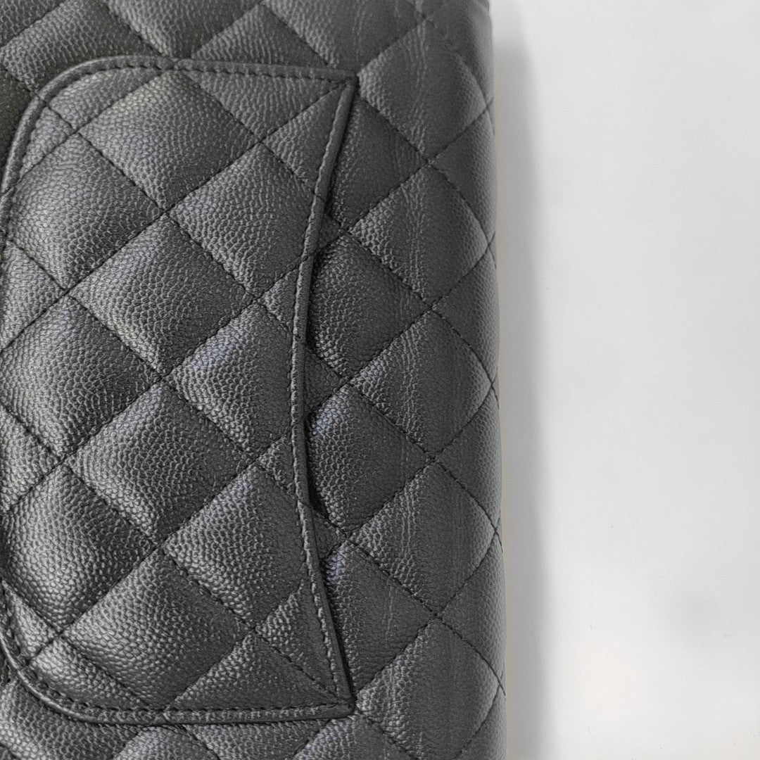 Quilted Grained Calfskin Shoulder Bag Black
