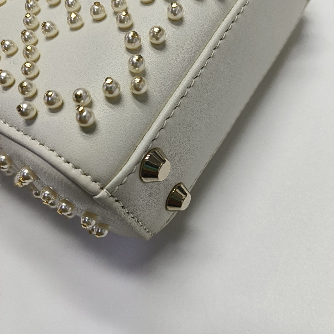 Authenticated pre-owned  Lady Dior Super Mini Quilted Lambskin White - Tote Bag at Looply