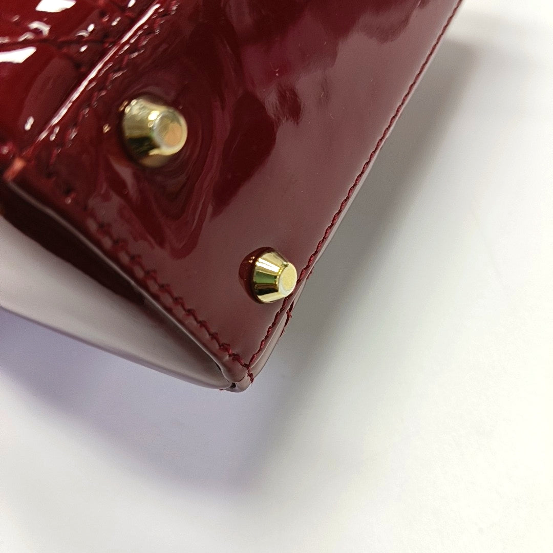 Authenticated pre-owned  Lady Dior Mini Quilted Patent Calfskin Red - Tote Bag at Looply
