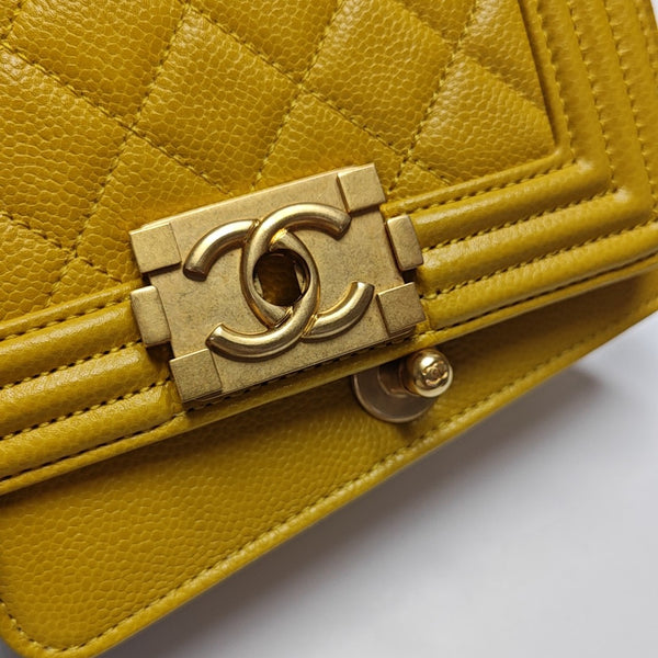 Authenticated pre-owned  BOY CHANEL Quilted Grained Calfskin Yellow - Shoulder Bag at Looply