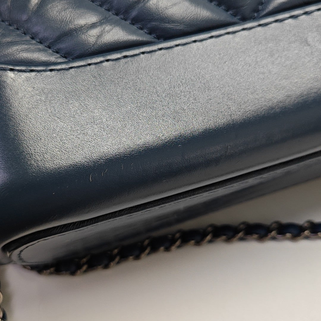 GABRIELLE Small Chevron Calfskin Blue