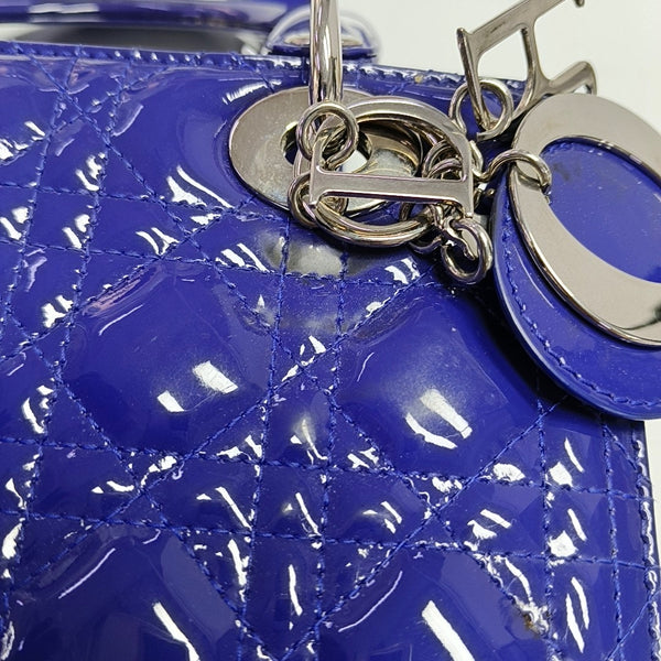 Lady Dior Medium Quilted Patent Leather Blue