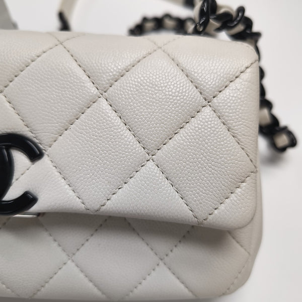 Quilted Grained Calfskin Shoulder Bag Small White