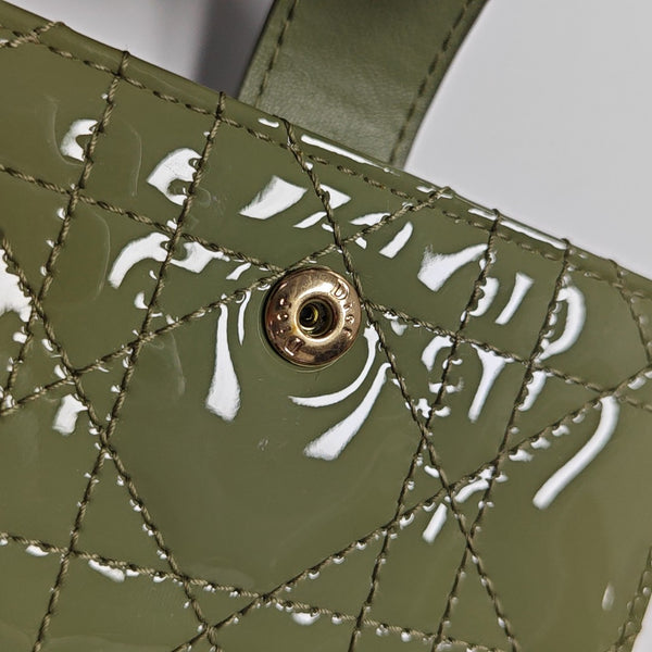Lady Dior Super Mini Quilted Patent Leather Green Card Holder