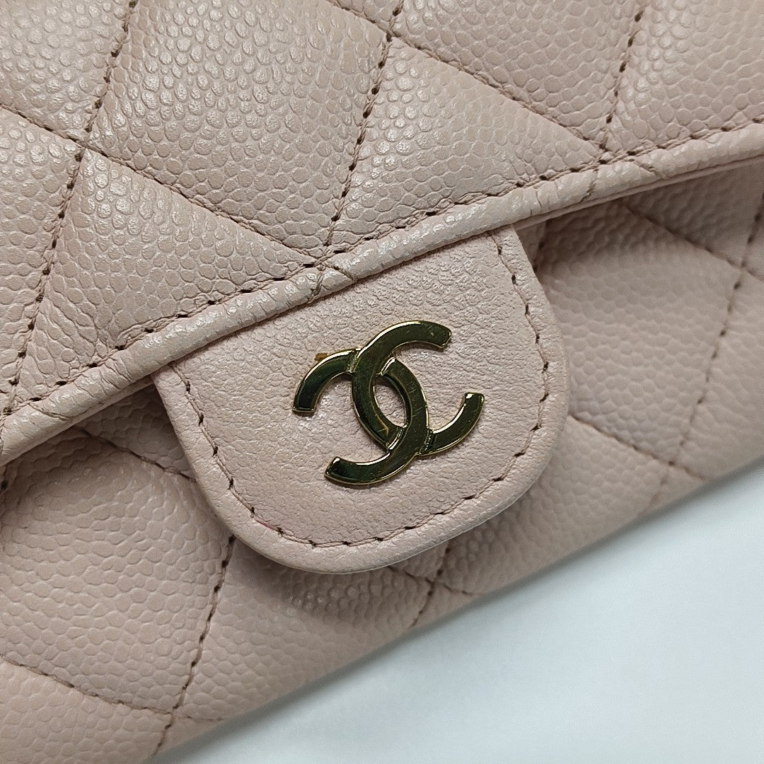 CLASSIC FLAP Quilted Grained Calfskin Pink Card Holder