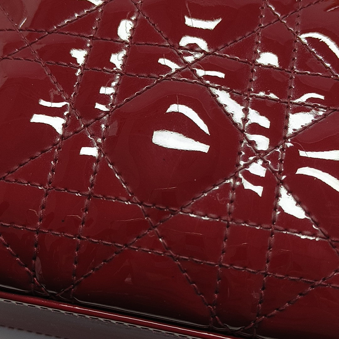Lady Dior Mini Cannage Patent Calfskin Red