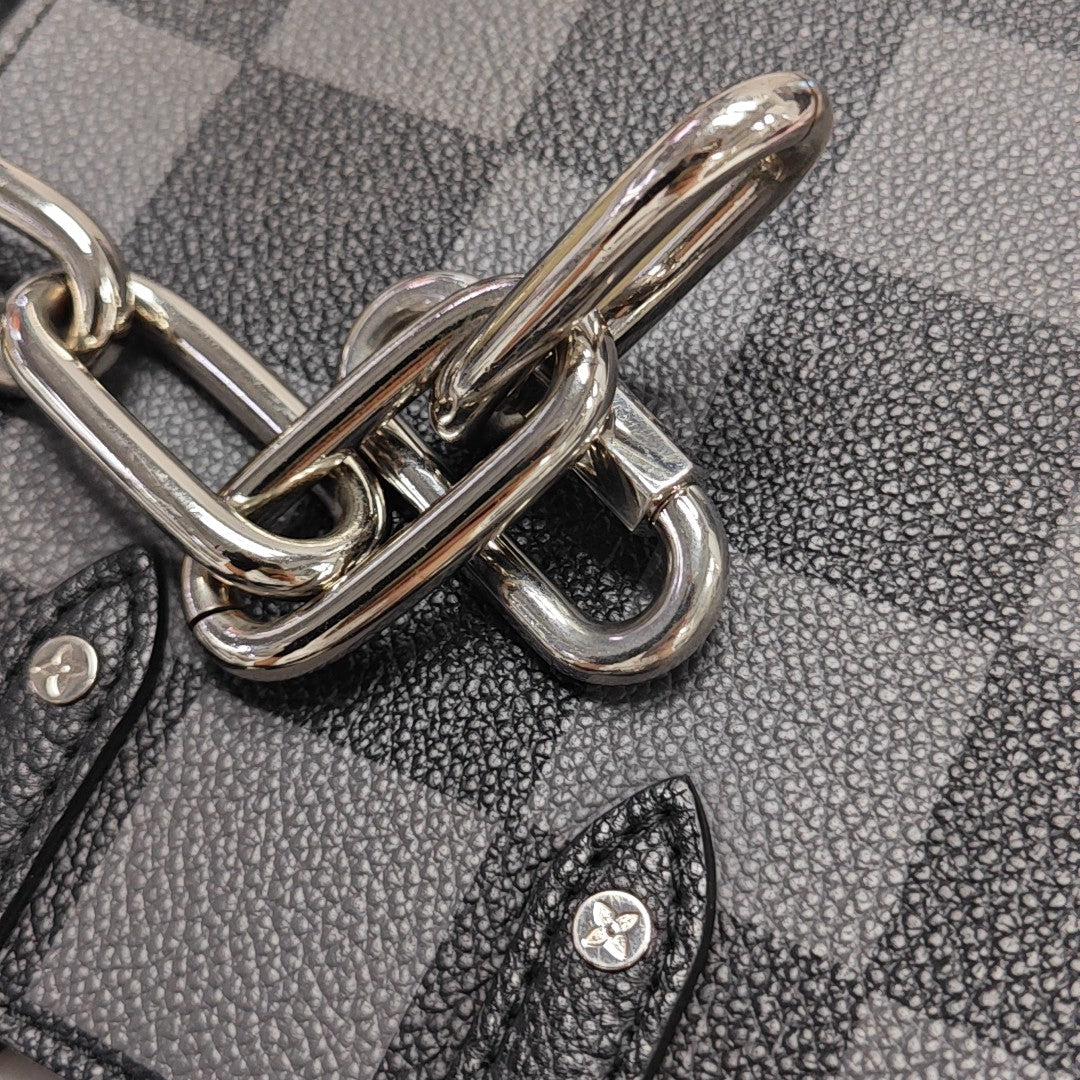 SAC PLAT Extra Small Damier Graphite Calfskin Gray