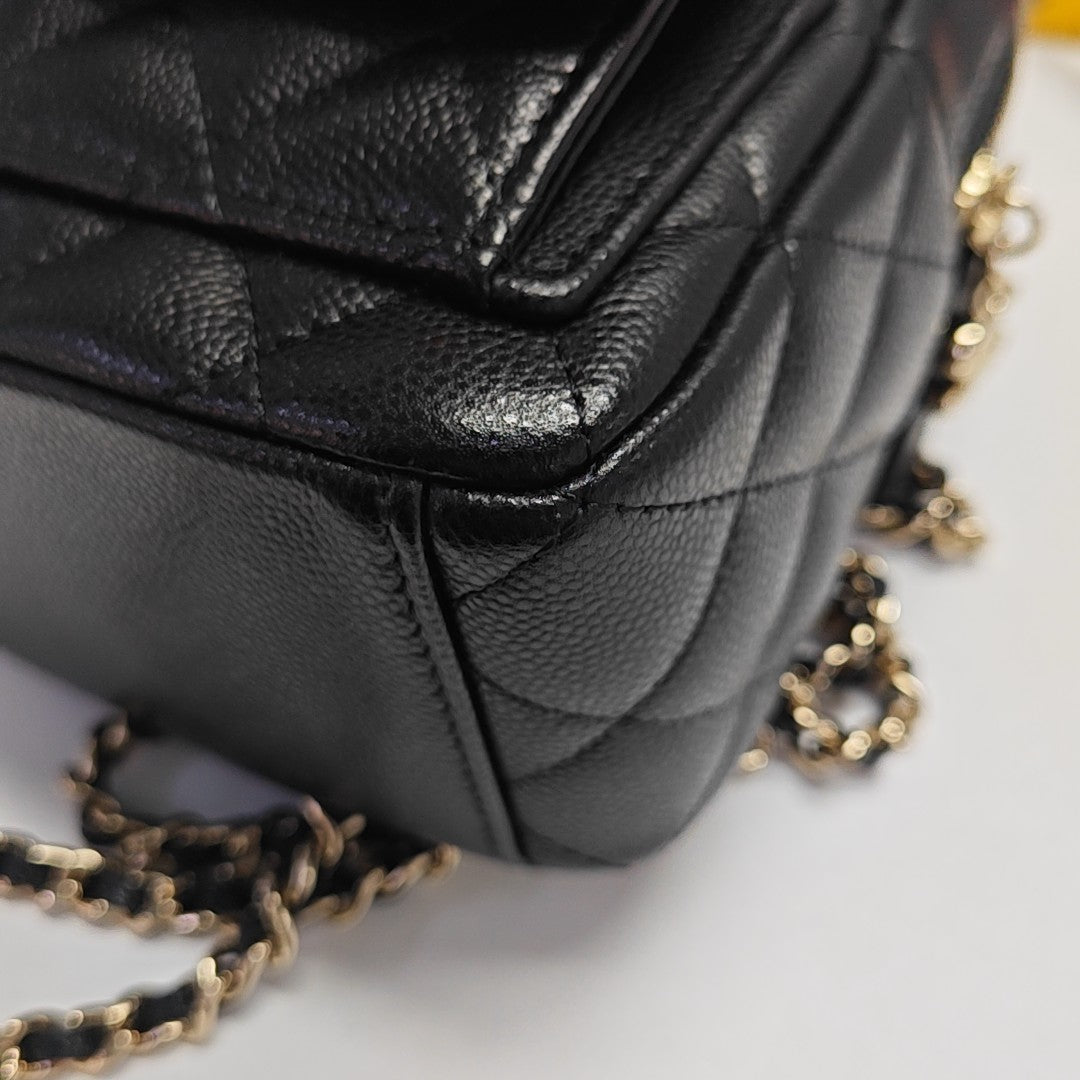 Quilted Grained Calfskin Backpack Mini Black