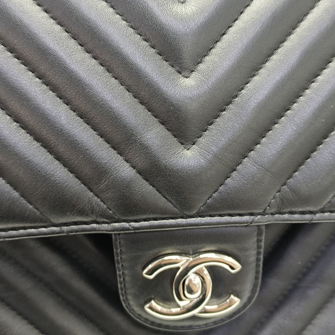 Chevron Calfskin Backpack Black