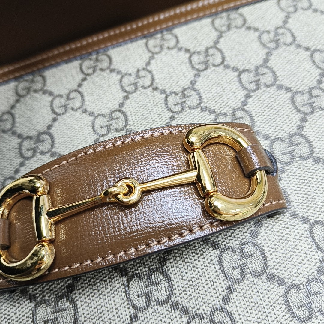 Horsebit 1955 Medium Monogram Coated Canvas Beige