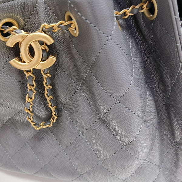 CHANEL 25 Small Quilted Grained Calfskin Gray