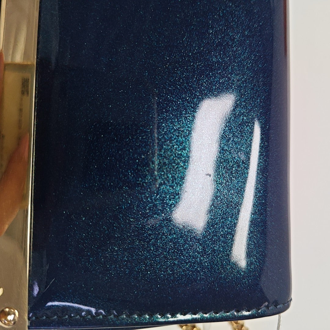 Patent Leather Top Handle Bag Blue