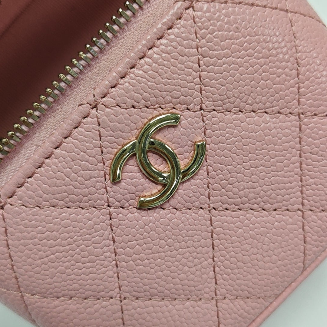 VANITY CASE Mini Quilted Grained Calfskin Pink