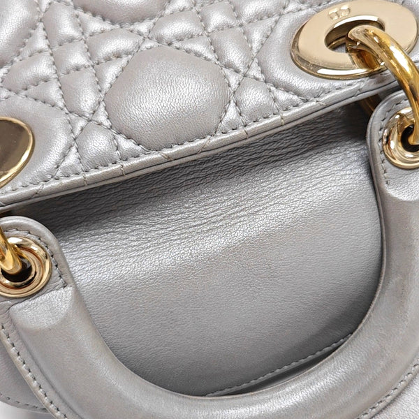 Lady Dior Mini Cannage Lambskin Gray