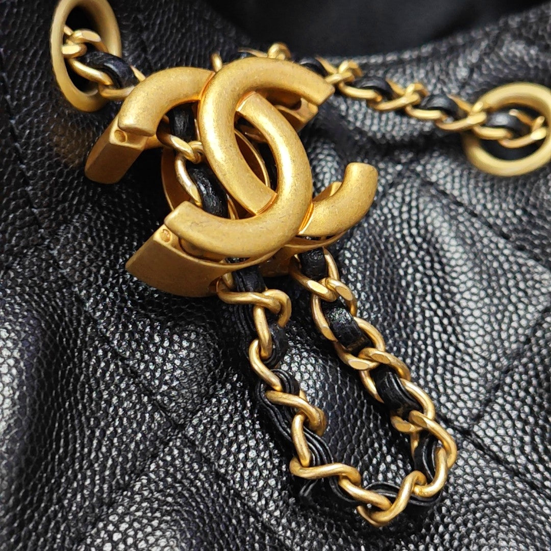 CHANEL 25 Large Quilted Grained Calfskin Black