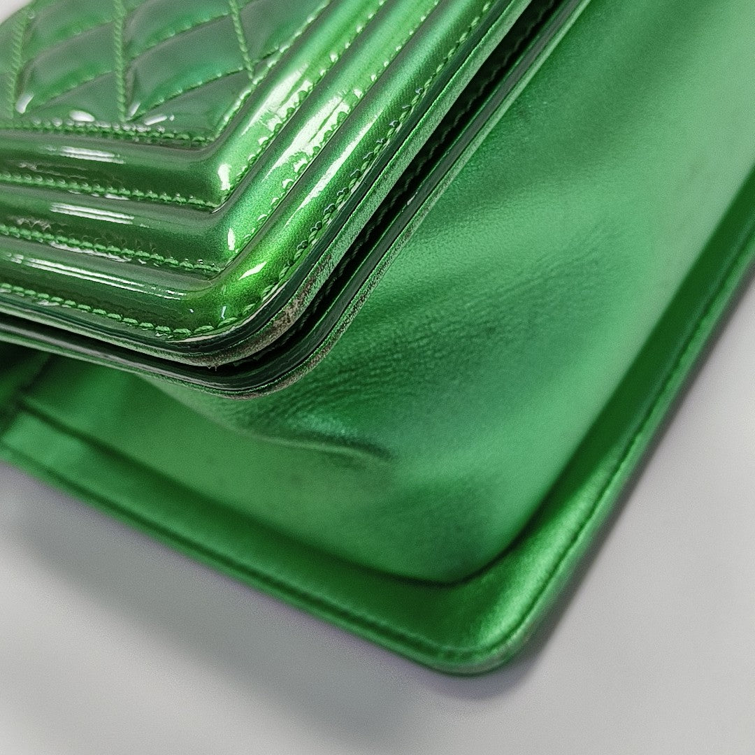 BOY CHANEL Medium Quilted Patent Leather Green