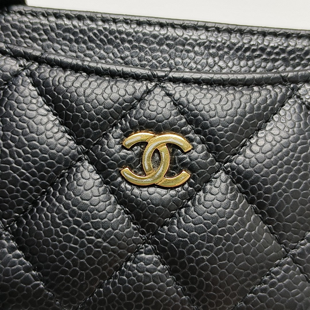 Quilted Grained Calfskin Card Holder Black