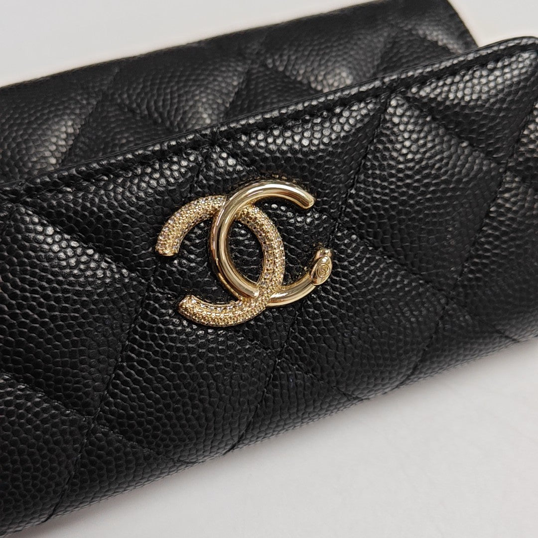 Quilted Grained Calfskin Wallet Black