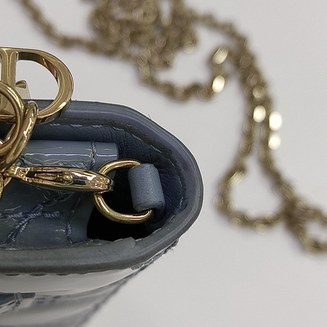 Lady Dior Cuero Charol Acolchado Azul